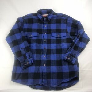 Caribou Creek Mens M Buffalo Plaid Check Blue Black Heavy Flannel Plaid Shirt